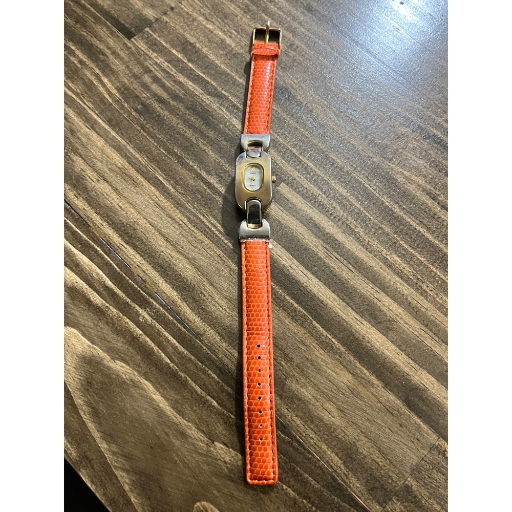 Bijoux Terner Womens Watch Orange Leather Strap Two Tone Silver Gold K-10639